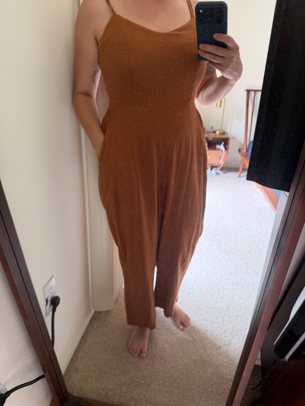 Old Navy Linen Blend Orange Jumpsuit Size Small
